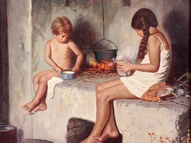 1876-František Mrázek - Bambini vicini al camino